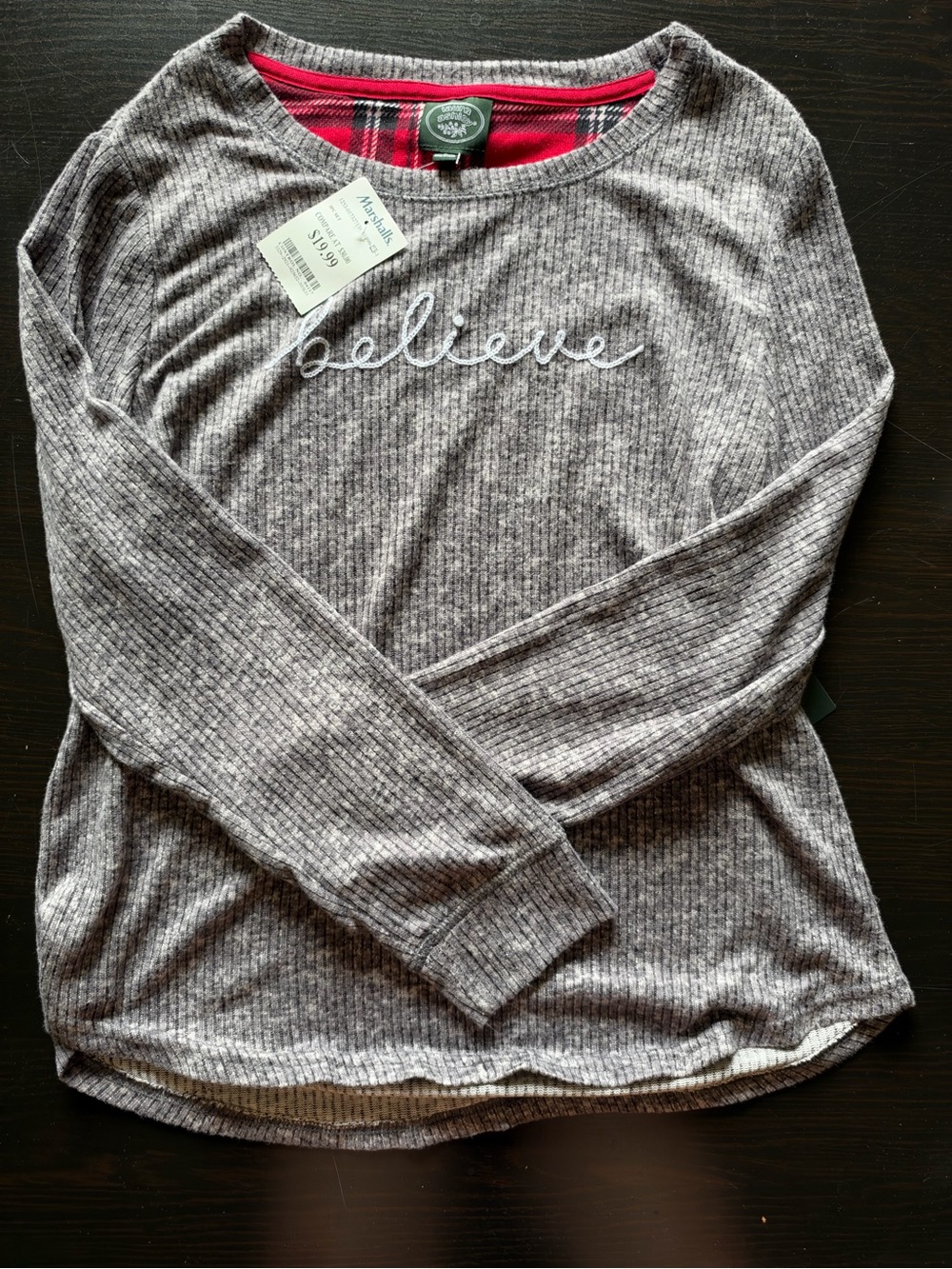 Believe Embroidered Rib-Knit Sweater - Gray nwt Laura ashley size large
